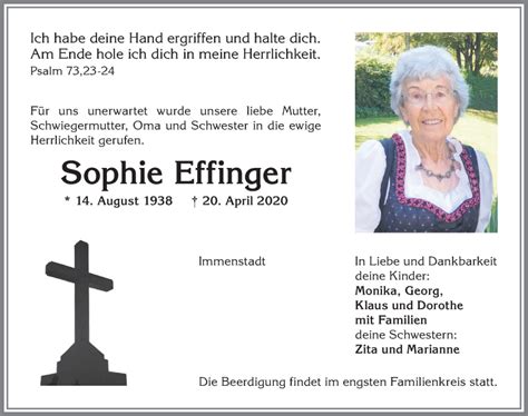 Traueranzeigen Von Sophie Effinger Augsburger Allgemeine Zeitung