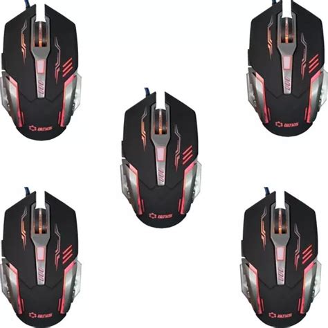 Kit 5 Mouse Para Jogo Gamer Fio 1 40m Led Rgb 6000 Dpi Lt T6 Cor Preto