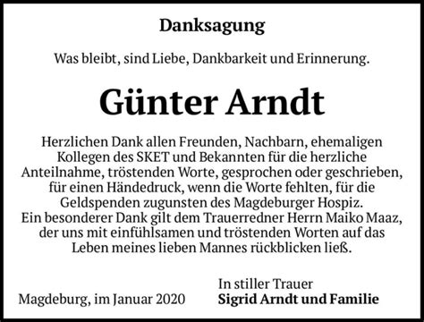 Traueranzeigen von Günter Arndt abschied nehmen de