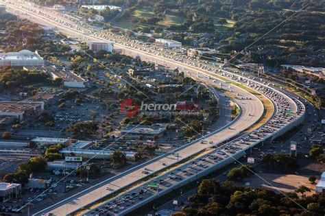 Aerial View From A Helicopter Of Heavy Rush Hour Morning Traffic Jam On