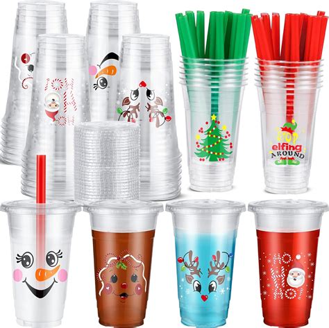 Amazon Zhehao Set Oz Christmas Plastic Cups With Lids And