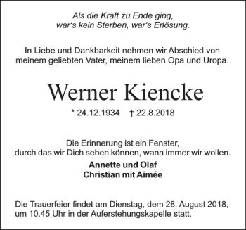 Traueranzeigen Von Werner Kiencke Sh Z Trauer