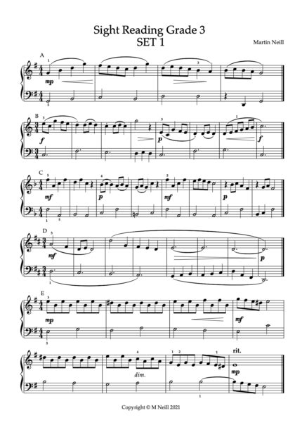 Sight Reading Grade 3 Set 1 Pianotunes