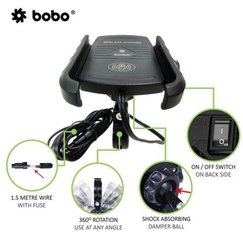 Bobo Bm Jaw Grip Bike Phone Holder With Fast W Wireless Charger