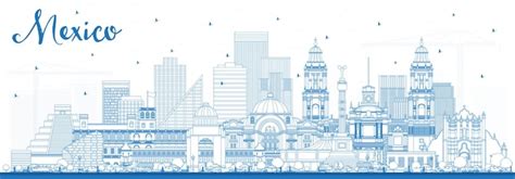 Esquema Del Horizonte De La Ciudad De México Con Edificios Azules Vector Premium