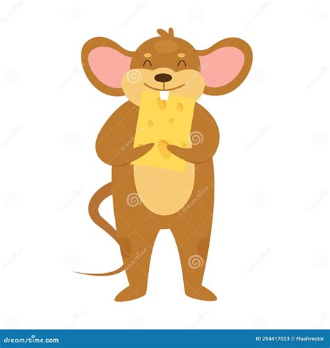 Funny mouse eating cheese stock vector. Illustration of tail - 254417023
