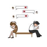 Vector Cartoon Of A Man And Woman Texting Royalty Free Stock Images