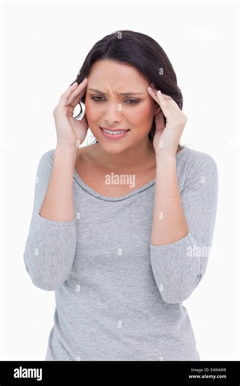 Close Up Of Woman Rubbing Her Temples Stock Photo Alamy