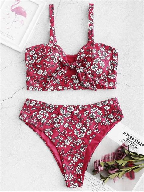 [37 Off] 2021 Zaful Ditsy Floral Knotted High Cut Tankini Swimsuit In