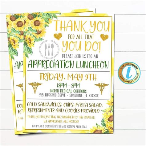 Nurse Appreciation Luncheon Invitation, Thank You Healthcare Workers Event, Hospital Staff Nurse ...