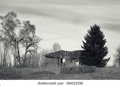 Blackandwhite Photos Cabins Fields Drought After Stock Photo