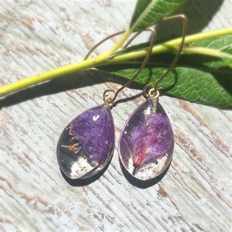 Alaska Real Fireweed Teardrop Shaped Dangle Resin Earrings Etsy