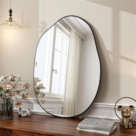 Harritpure Irregular Wall Mirror 22 X32 Black Asymmetrical Bathroom Mirror Wood Framed Modern