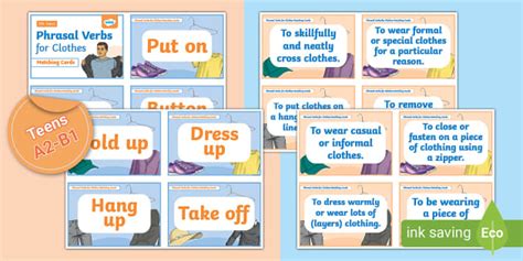 Esl Phrasal Verbs For Clothes Matching Cards Teens A2 B1