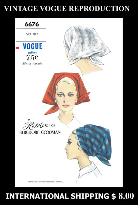 Vogue 6676 Designer Halston Bergdorf Goodman Millinery Scarf Hat Fabric Sew Pattern Hijab