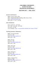 ECONUN3025 SYLLABUS FA23 2 Pdf COLUMBIA UNIVERSITY ECON UN 3025