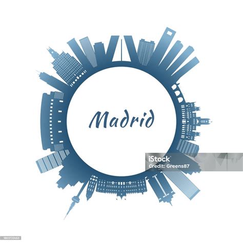 Madrid Skyline With Colorful Buildings Circular Style Stock Vector