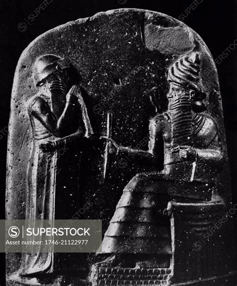 Detail From The Stele Of Hammurabi Showing The King Receiving Royal