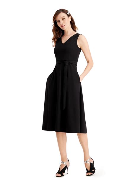 CALVIN KLEIN Womens Black Sleeveless Midi Fit Flare Cocktail Dress