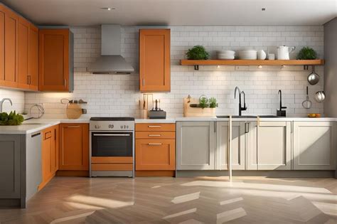 Premium AI Image A Kitchen With Orange Cabinets And A Stove