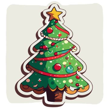 Christmas Tree Sticker Depicts A Christmas Tree With Ornaments Clipart ...