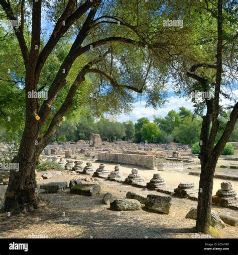 GREECE, OLYMPIA - 5 OCT: Ancient ruins shown on 5 Oct 2013 in Olympia ...