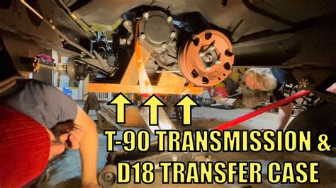 How To Mount Willys Jeep T 90 Transmission And D18 Transfer Case Floor Jack Method Youtube