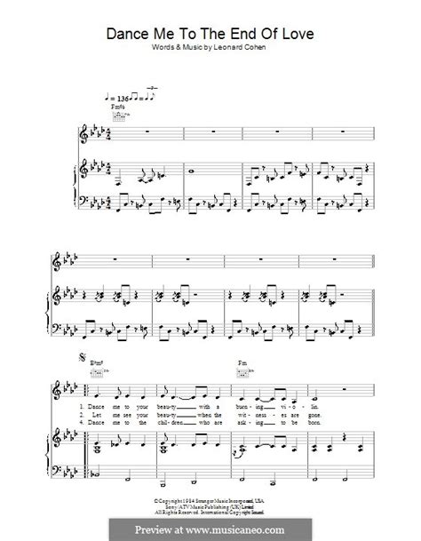 Dance Me to the End of Love by L. Cohen - sheet music on MusicaNeo