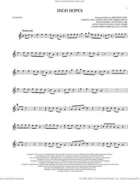 Panic At The Disco High Hopes Sheet Music For Alto Saxophone Solo