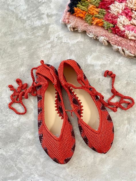 Hand Crochet Flats Hand Crochet Ankle Wrap Shoes Ballerina Flats