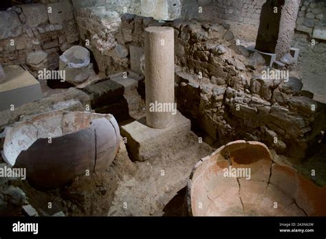 Ancient Roman Ruins Of The Old Barcino City At The Muhba In Barcelona