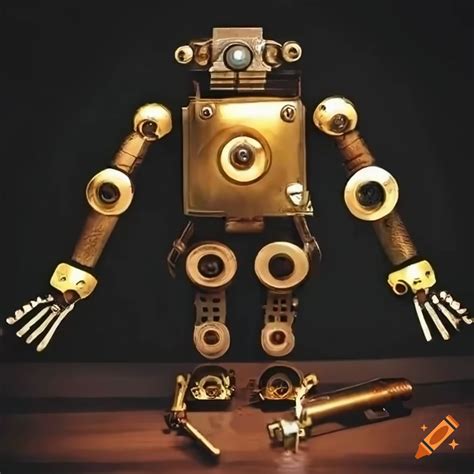 Steampunk Robot With Brass Build Articulated Arms Propellers