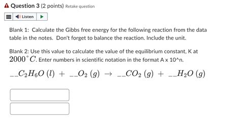 Solved Entropy Values For Various Substances Gibbs Free Chegg