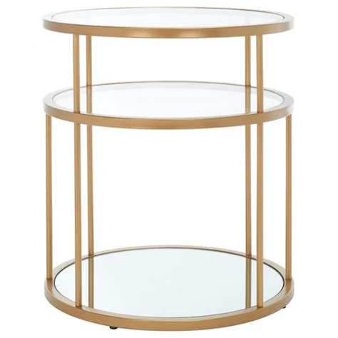 Safavieh Layta 20 In Gold Round Glass End Table With Shelves Acc6402a The Home Depot