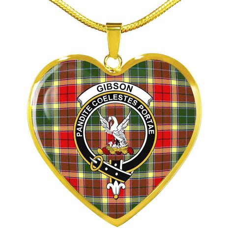 Scottish Gibson Clan Crest Tartan Necklace Heart