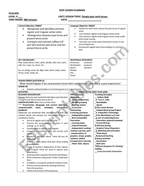 Siop Example Esl Worksheet By Mando23