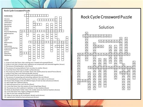 Rock Cycle Crossword Puzzle Worksheet Activity Teaching Resources