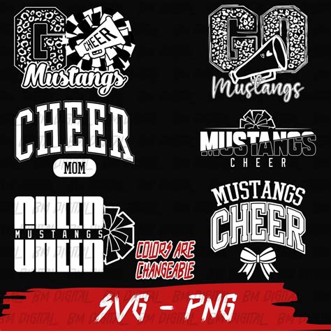 Mustangs Cheer Bundle, 6x SVG and 6x PNG, School Team Design, Mascot