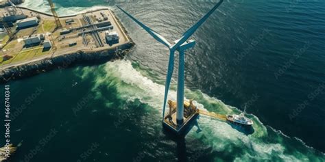 Efficient Offshore Wind Power Generation A Cranes Precise Work Near Gigantic Eco Friendly Wind