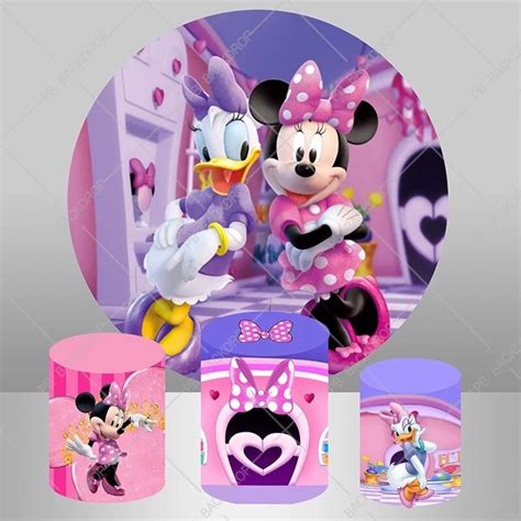 Minnie Mouse and Daisy Round Backdrop, Background Party, Polyester ...