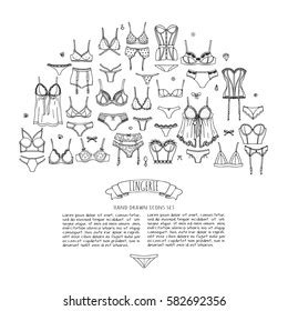 Hand Drawn Doodle Lingerie Icon Set Stock Vector Royalty Free