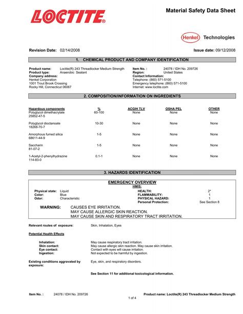 Material Safety Data Sheet Loctite