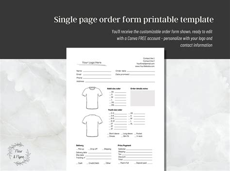 Tshirt Order Form Canva Template Printable Tshirt Form For Small