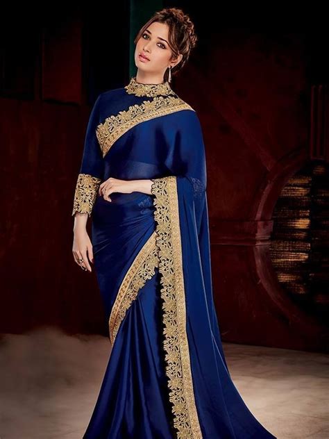 Navy Blue And Gold Coloured Beautiful Designer Saree Indian Dresses