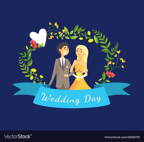 Wedding Day Banner Template With Happy Just Married Couple Bride And