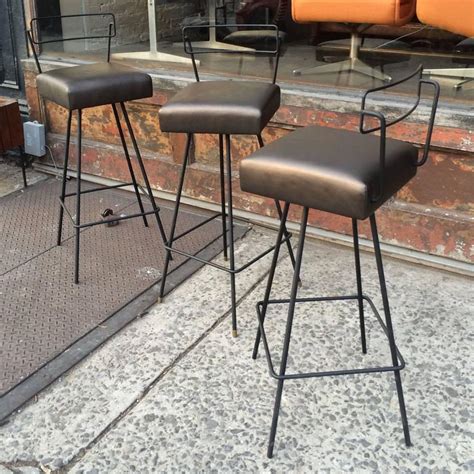 Mid Century Modern Wrought Iron Swivel Bar Stools In The Style Of Tony