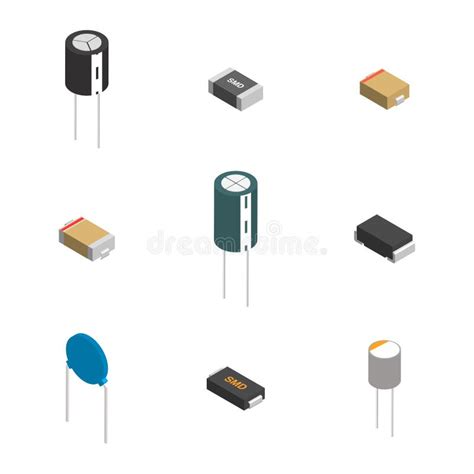 Set Of Different Electronic Components In D Vector Illustration