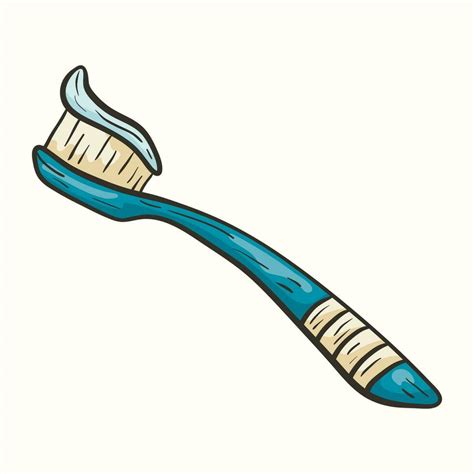 Vector Cartoon Doodle Illustration Of A Toothbrush With Toothpaste