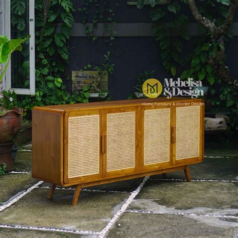 Credenza Bufet Retro Minimalis Kayu Jati Kombinasi Rotan