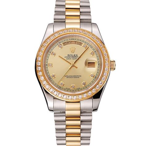 Schweizer Rolex Day Date Champagne Dial Gold Diamant Kasten Zwei Ton